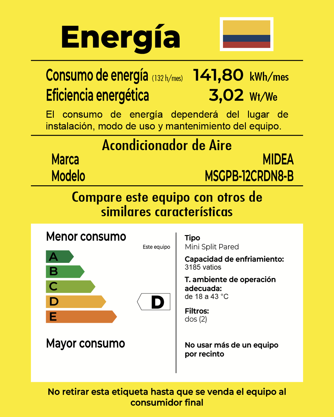 aire acondicionado minisplit midea ecomaster 12000 btu inverter r32 110v tipo d